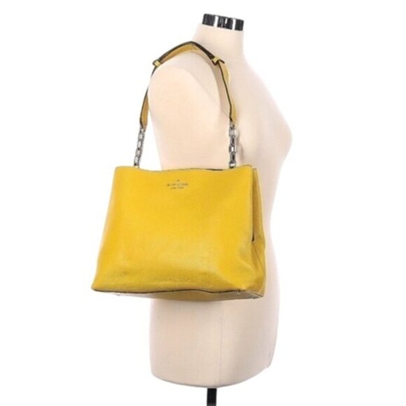 Kate Spade Aubrey Chain Shoulder Bag Pebbled Leather Yellow Tote - Picture 3 of 7